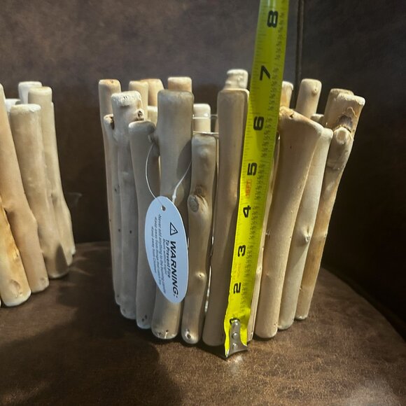 NWT Set of 2 Large Rustic Driftwood Candle Holders Vase Coastal Wedding Decor - Picture 9 of 11